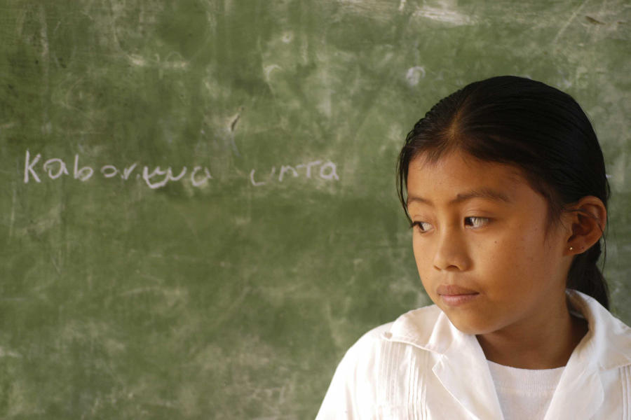 Niña frente a una pizarra