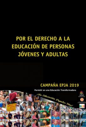 Imagen de divulgación del blog Campaña EPJA 2019. Reunión de fotografías de distintas personas y las palabras "Por el derecho a la educación de personas jóvenes y adultas".