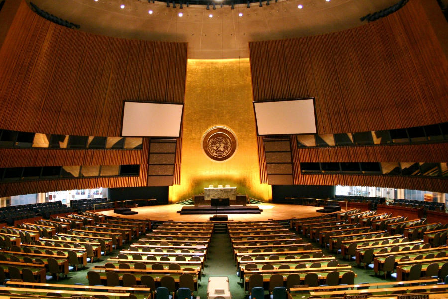 Foto de la sala de asambleas de las Naciones Unidas
