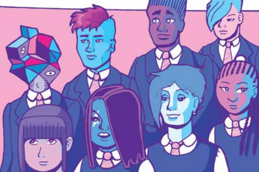 Dibujo de diversos estudiantes