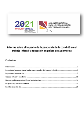 Informe sobre el impacto de la pandemia de la COVID-19 en el trabajo infantil y educación en países de Sudamérica